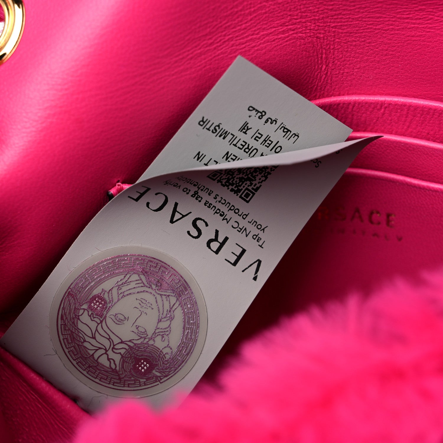 Versace Faux Fur Quilted Virtus Shoulder Bag Fuxia 7 of 9