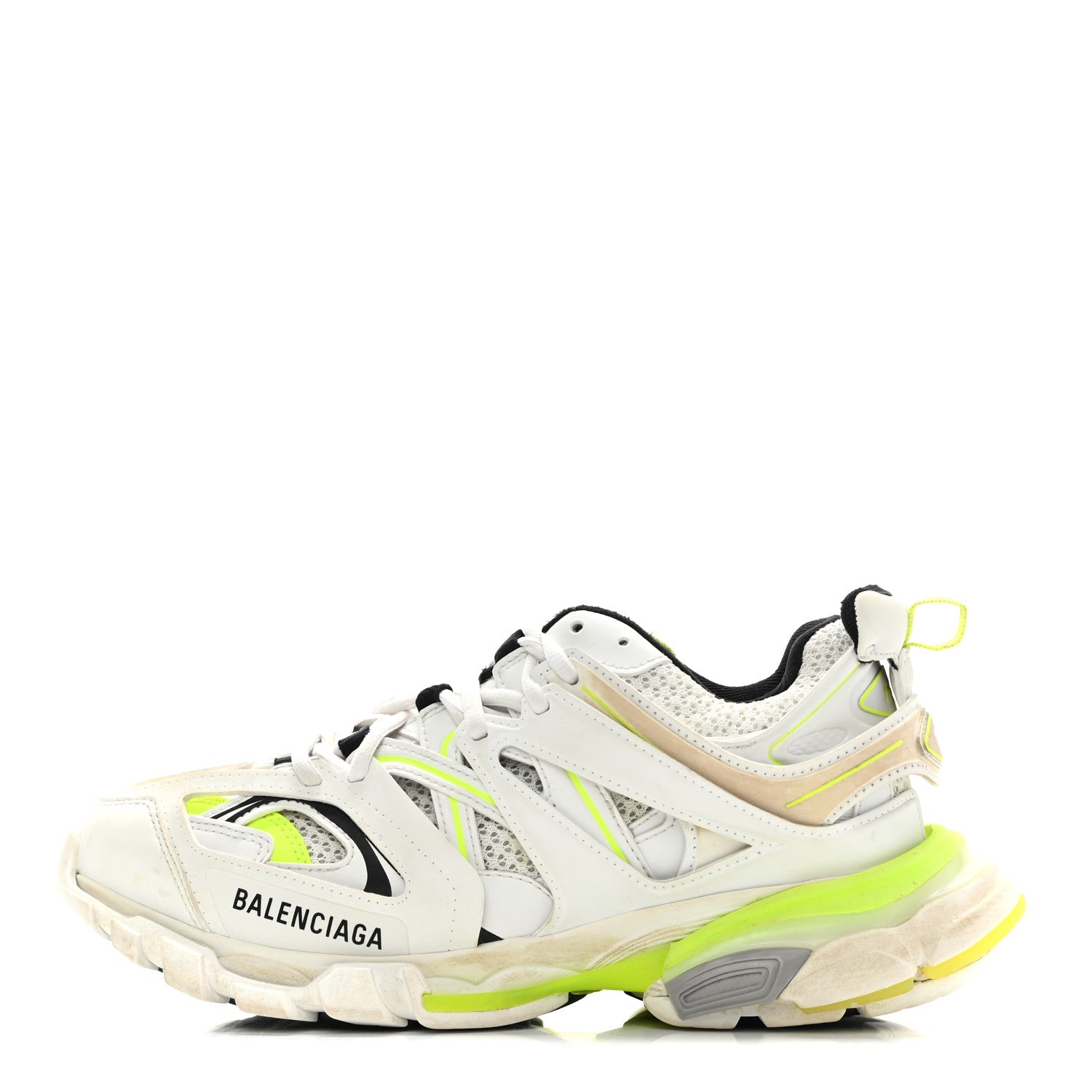 Balenciaga Mesh Nylon Worn Out Effect Womens Track Sneakers 39 White Fluo Yellow 1 of 17