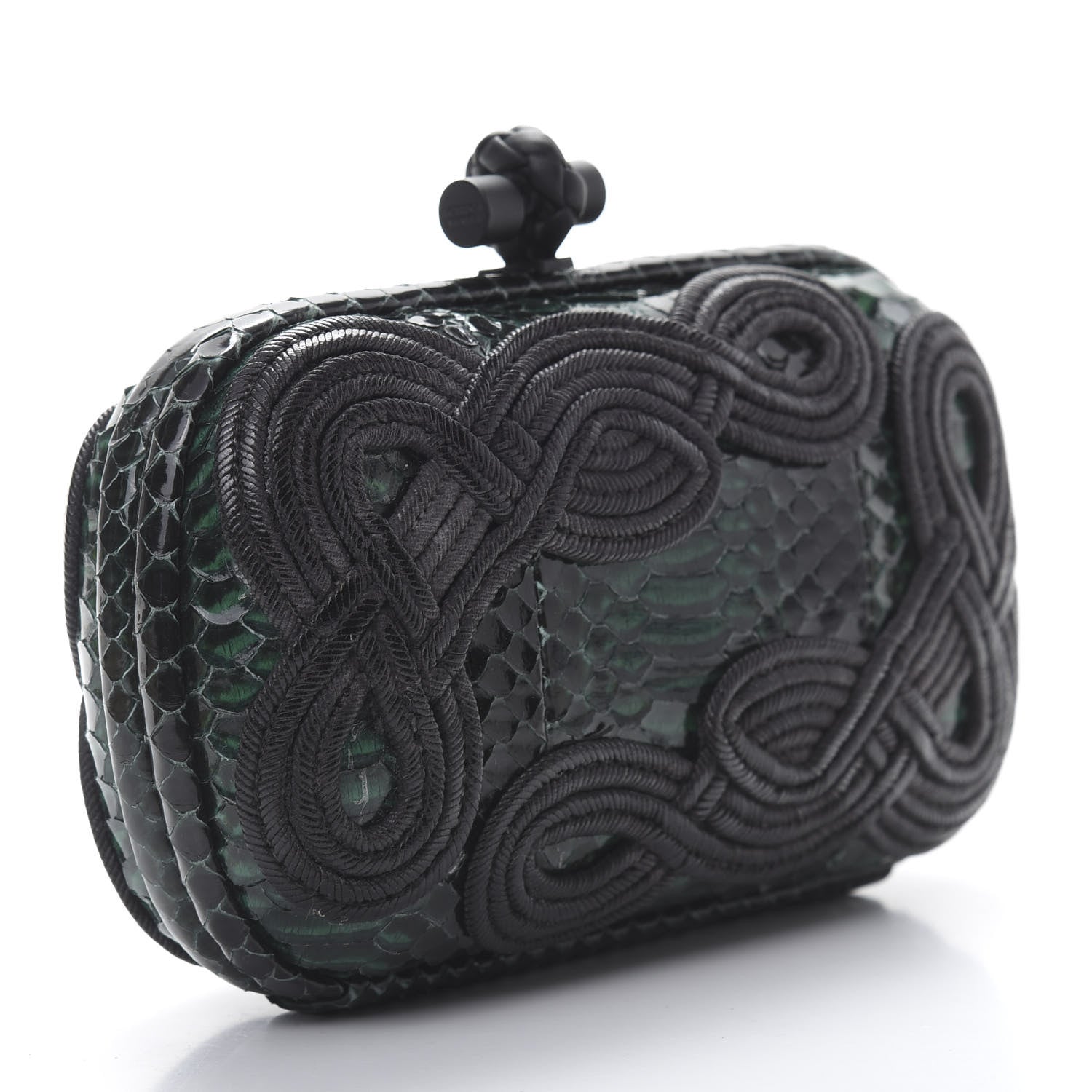 Bottega Veneta Snakeskin Passamaneria Woven Knot Clutch Emerald 3 of 8