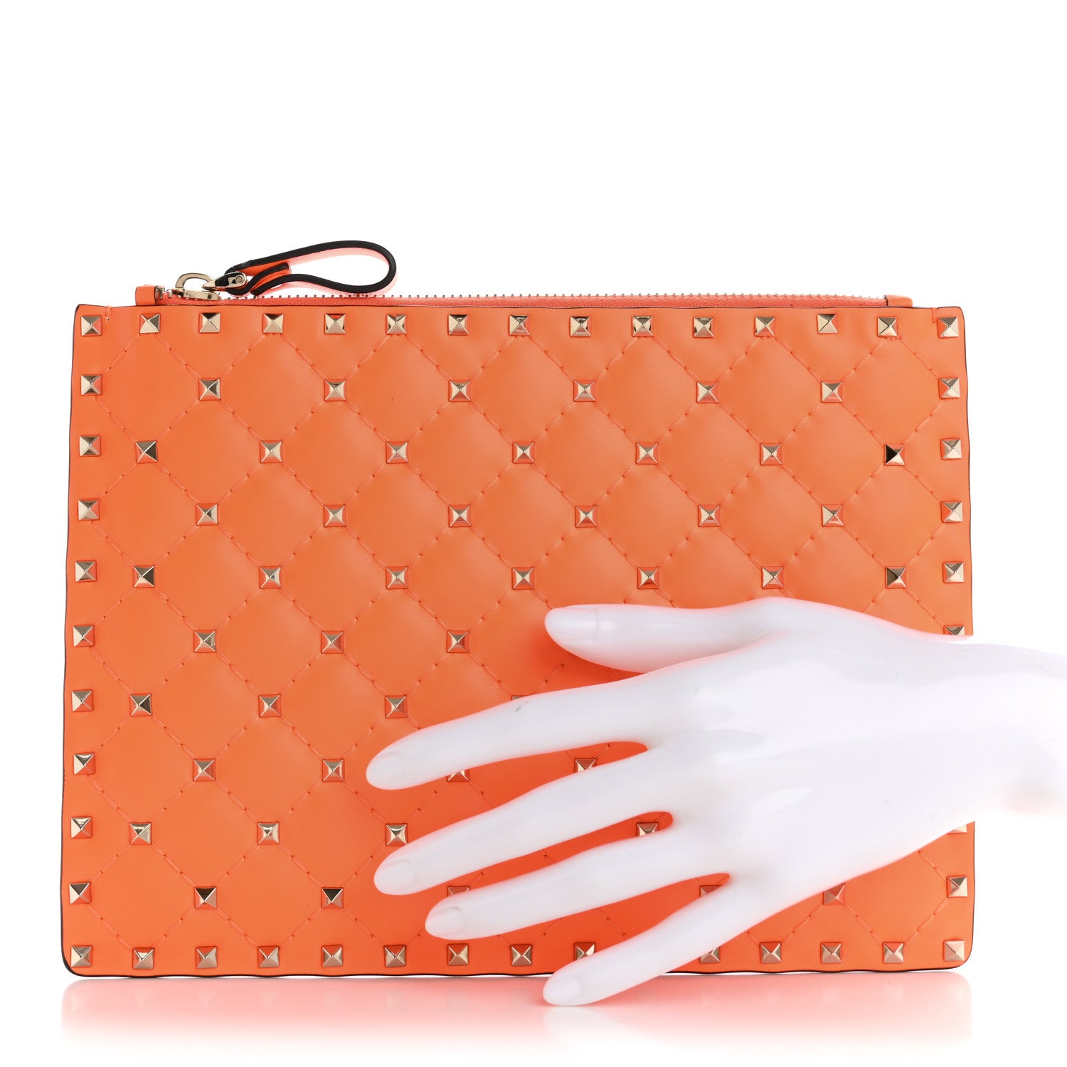Valentino Garavani Nappa Rockstud Spike Pouch Neon Orange 2 of 7