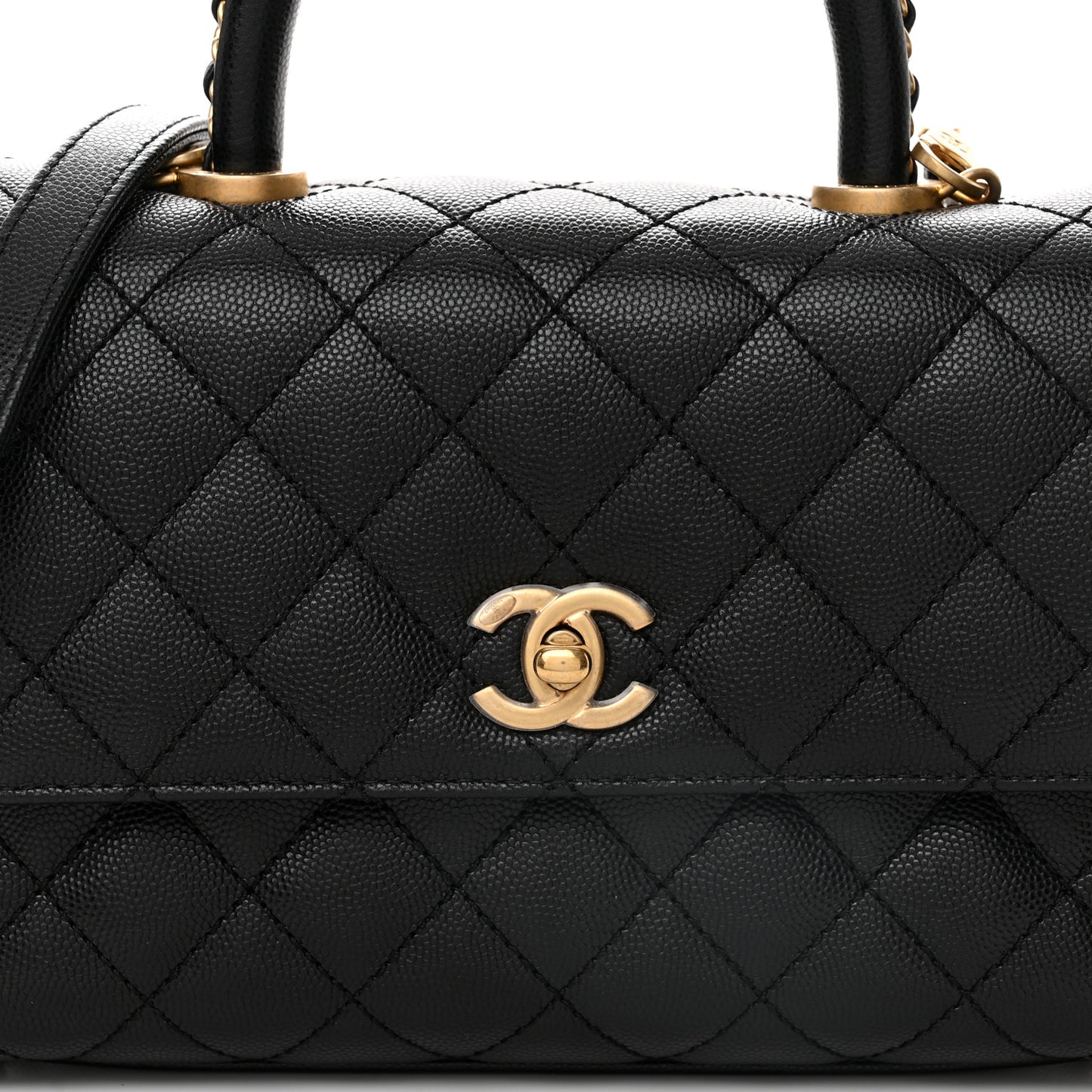 Caviar Quilted Mini Coco Chain Handle Flap Black