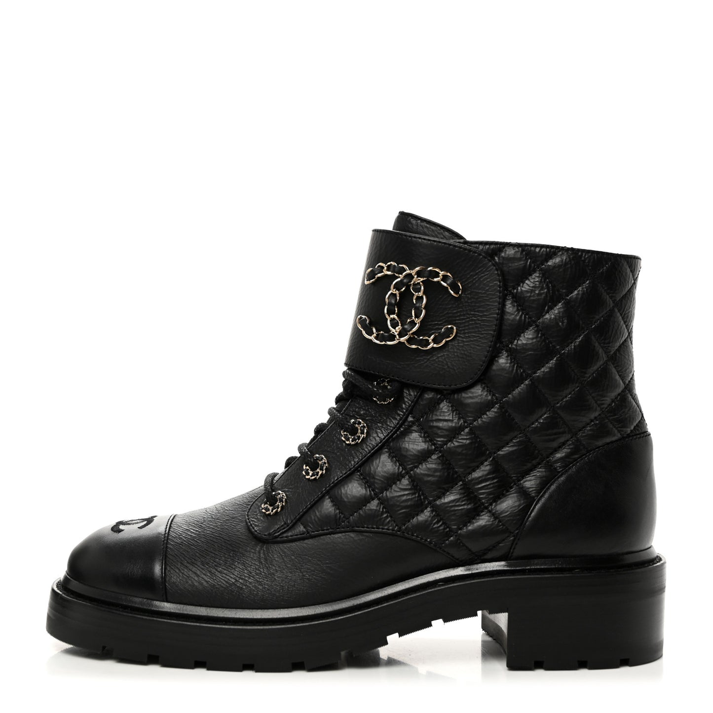Shiny Goatskin Calfskin Quilted Lace Up Combat Boots 42 Black