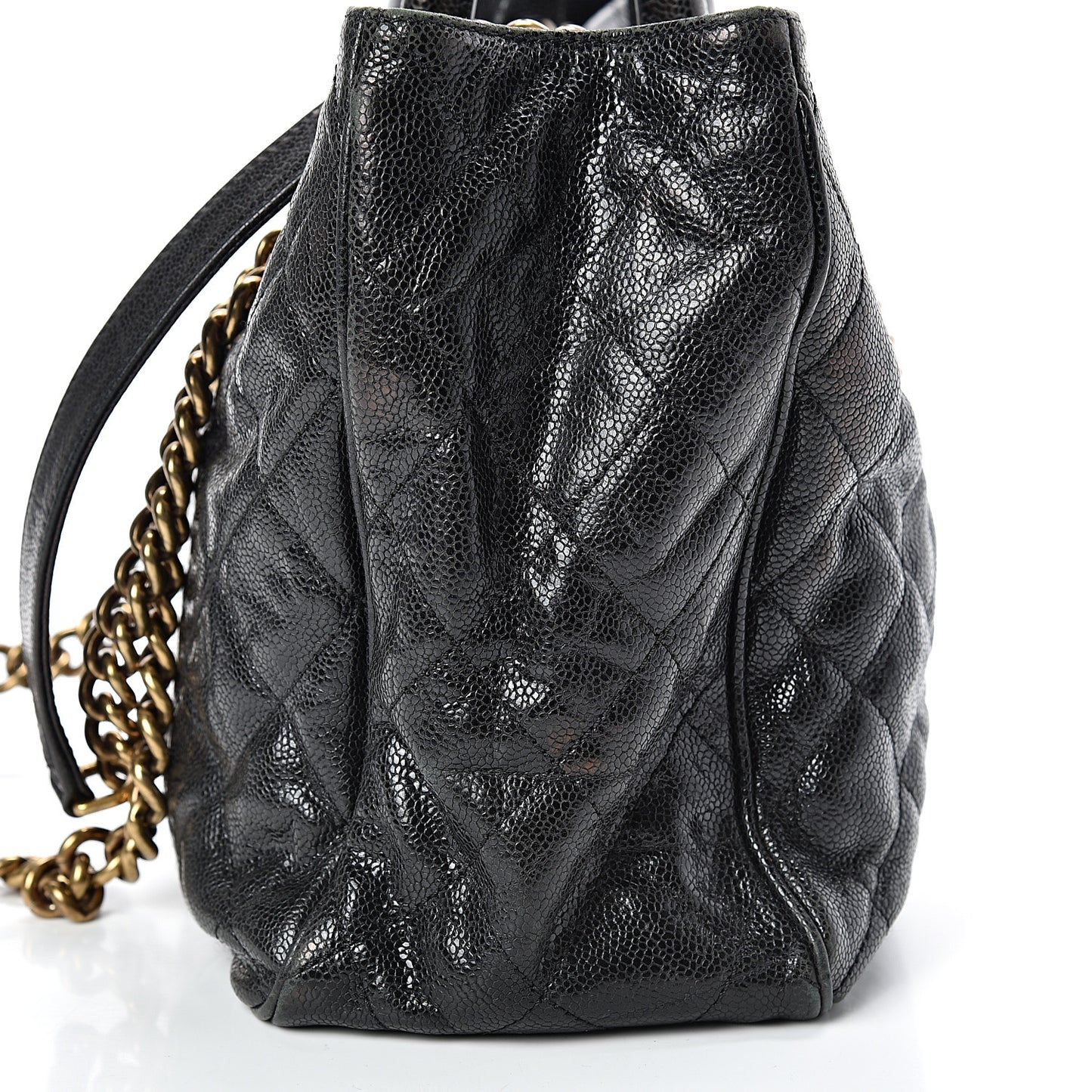 Crumpled Grained Calfskin Quilted CC Crave Tote Black