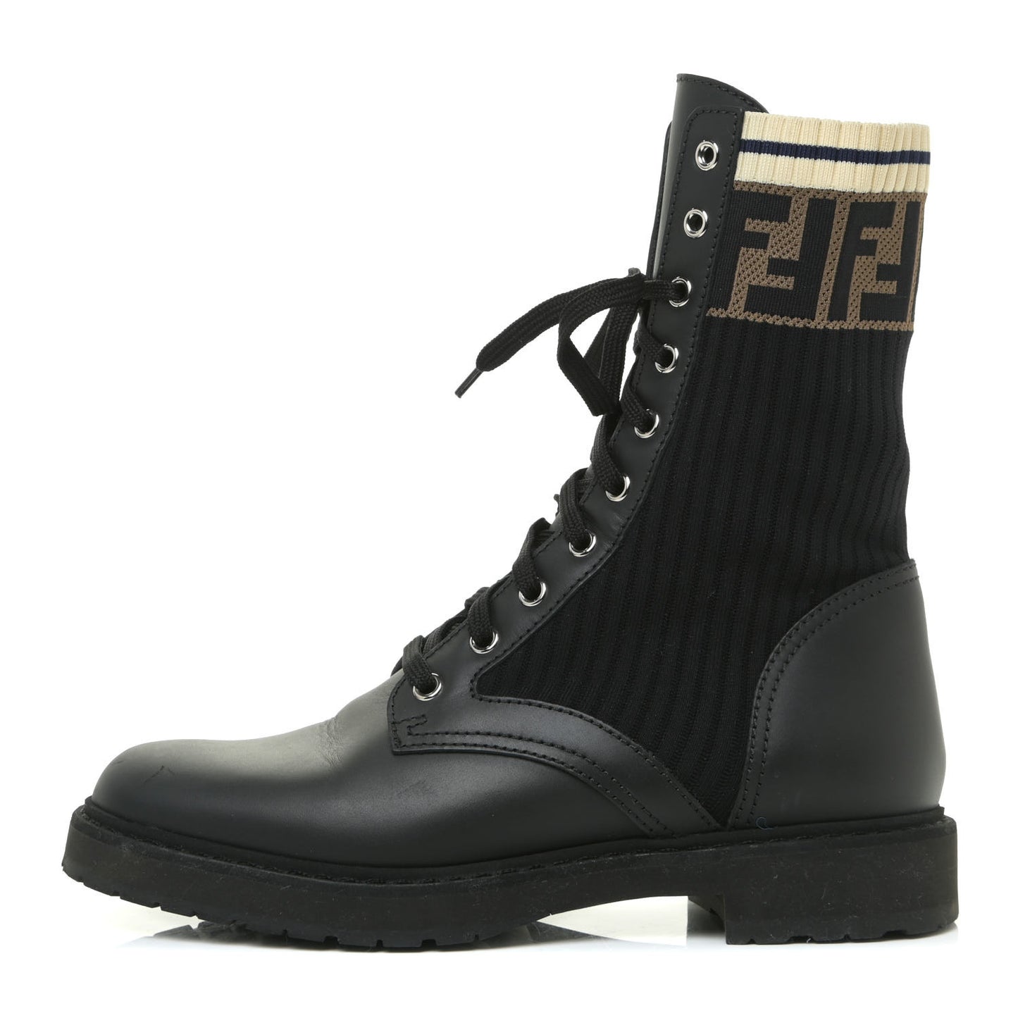 Calfskin Stretch Fabric Rockoko Biker Boots 38 Tobacco Black Marino