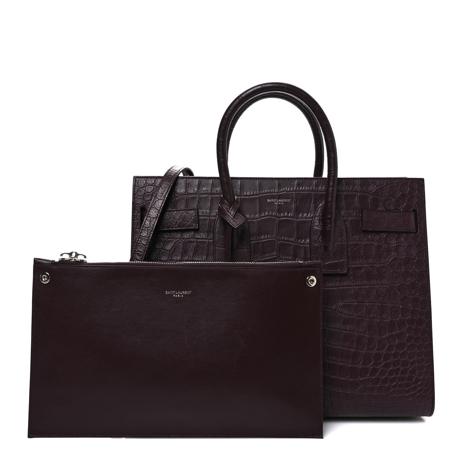 Saint Laurent Calfskin Crocodile Embossed Small Sac de Jour Amaranto 3 of 12