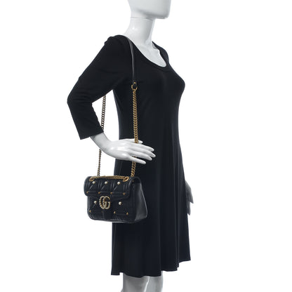 Gucci Calfskin Matelasse Studded Small Pearly GG Marmont Shoulder Bag Black 2 of 8
