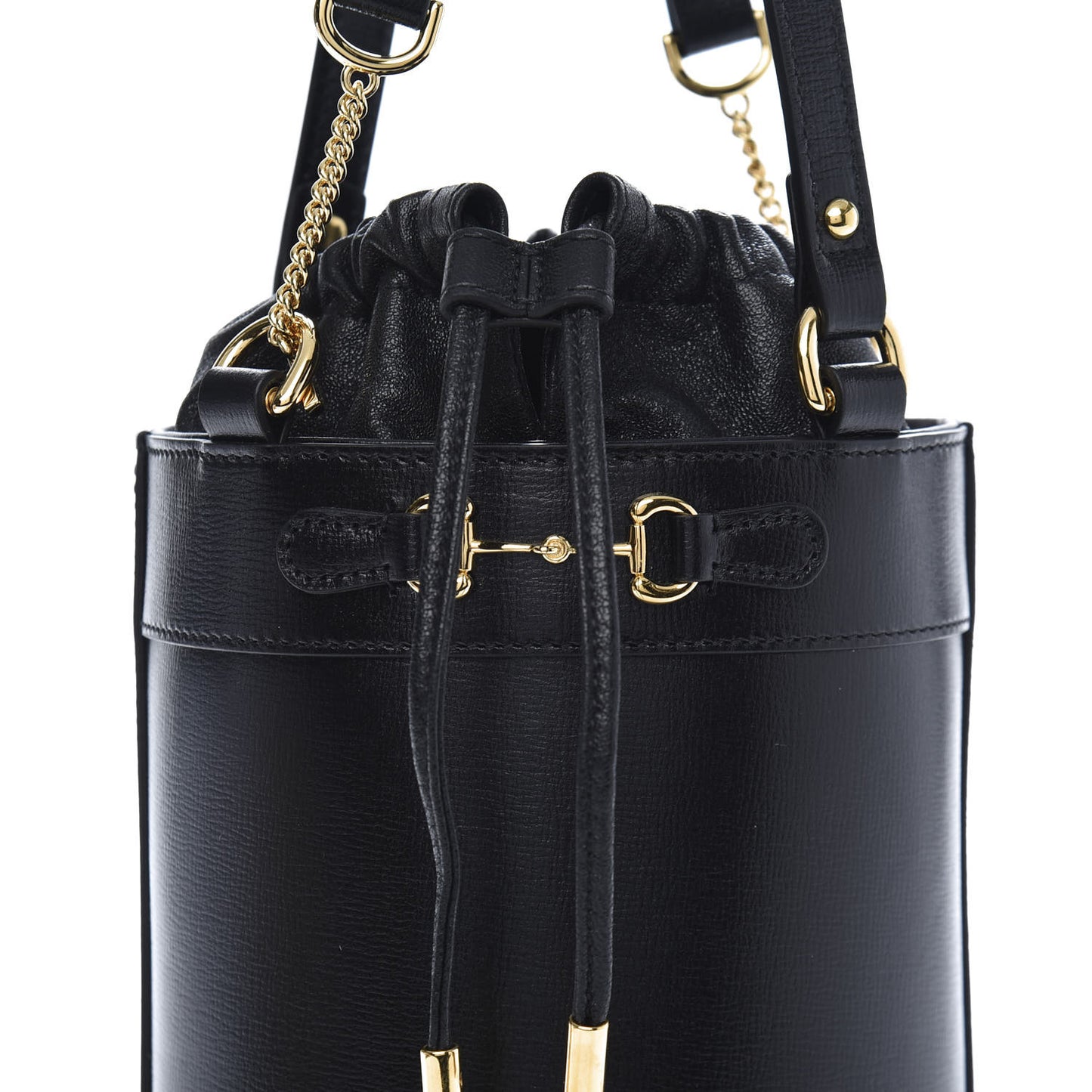 Azalea Sakai Calfskin Small Horsebit 1955 Drawstring Bucket Bag Black