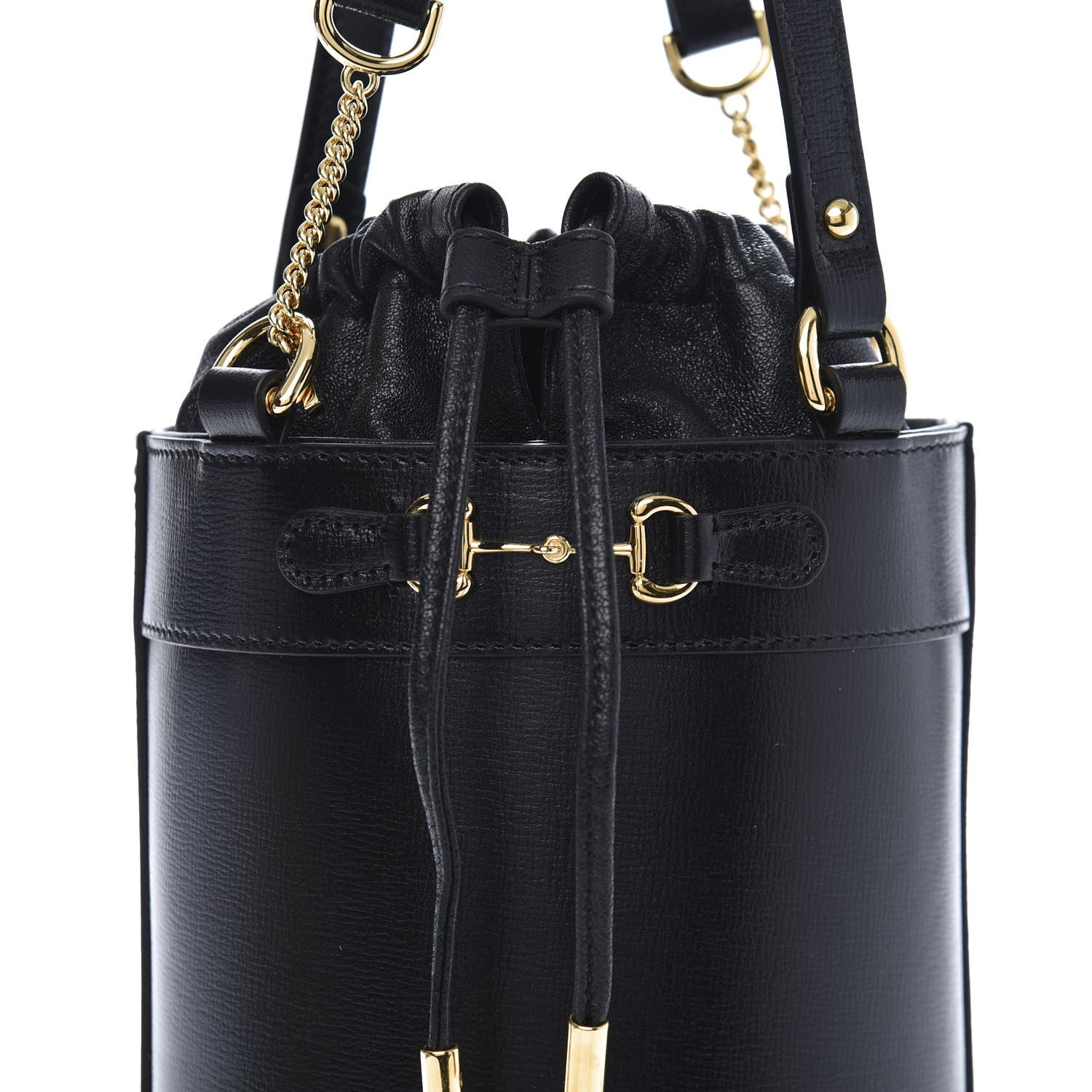 Gucci Azalea Sakai Calfskin Small Horsebit 1955 Drawstring Bucket Bag Black 11 of 11