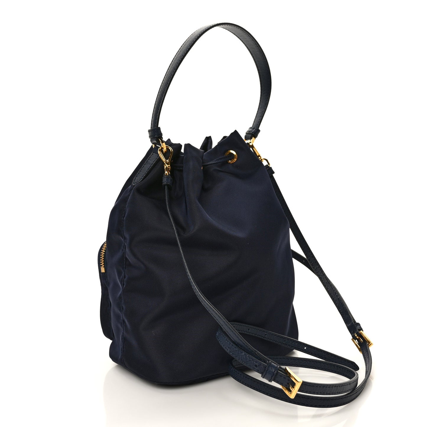Saffiano Tessuto Nylon Mini Bucket Crossbody Bag Navy