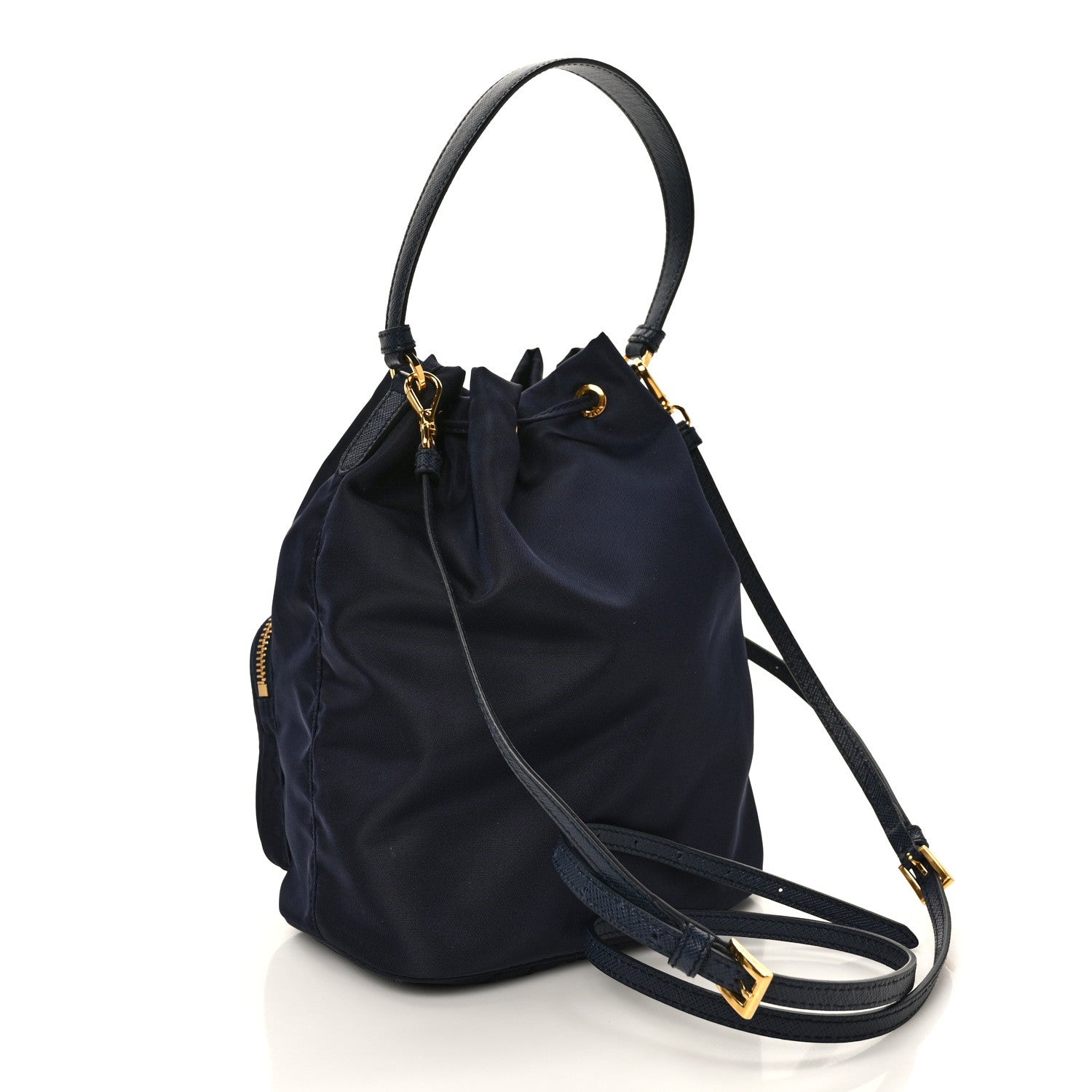 Prada Saffiano Tessuto Nylon Mini Bucket Crossbody Bag Navy 3 of 8
