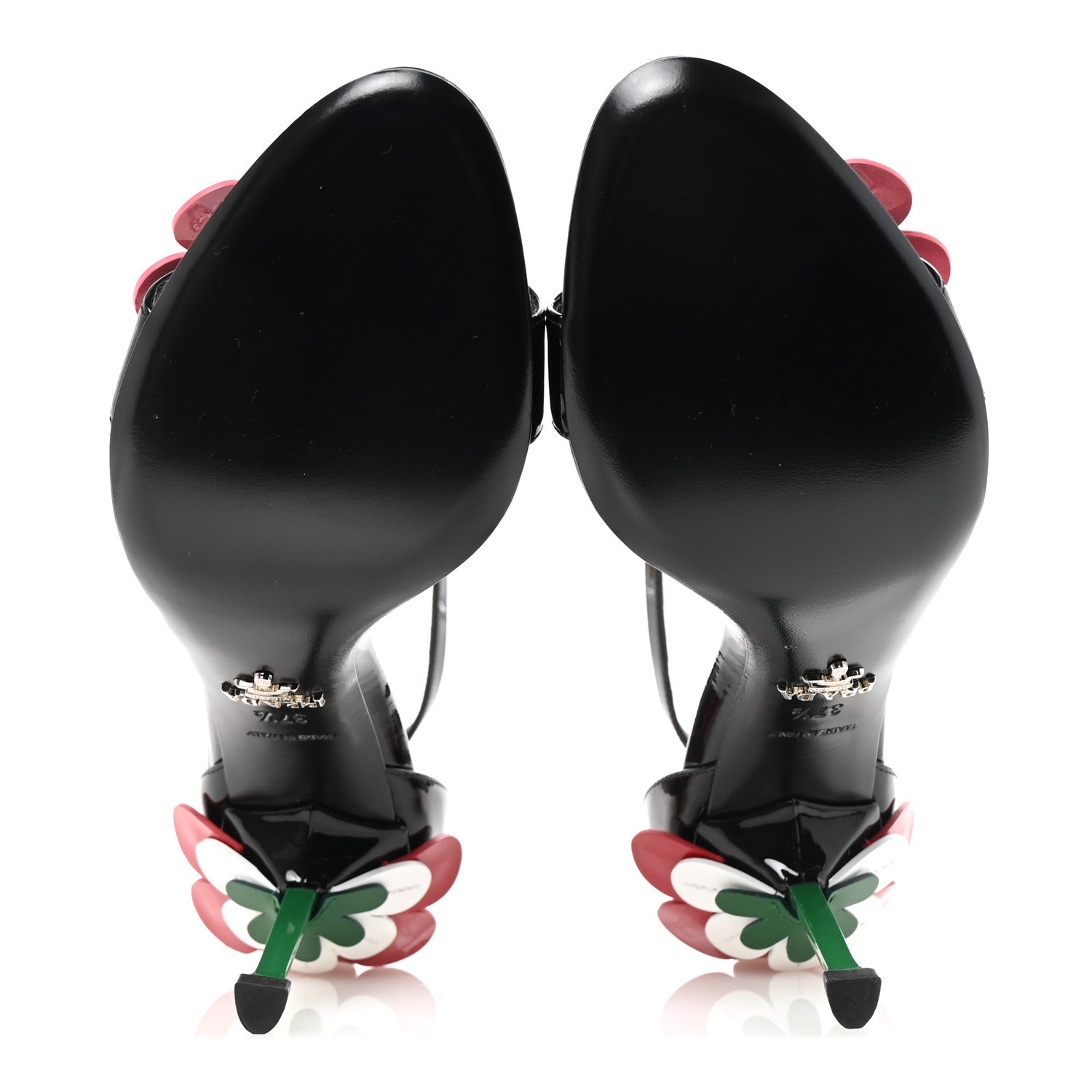 Prada Patent Embellished Capretto Fiori 85mm Pumps 37.5 Black Orchidea 6 of 9