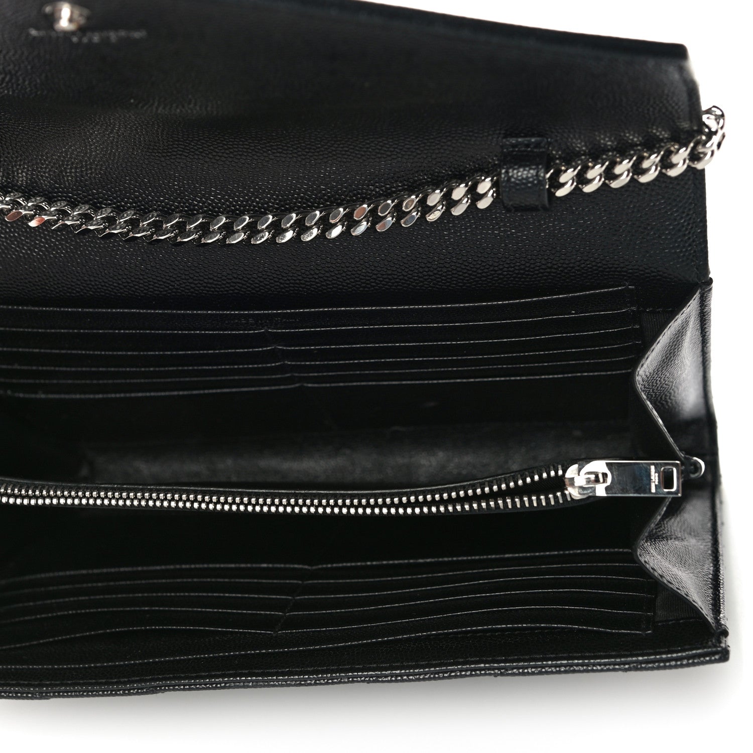 Saint Laurent Grain De Poudre Matelasse Chevron Monogram Chain Wallet Black 5 of 11