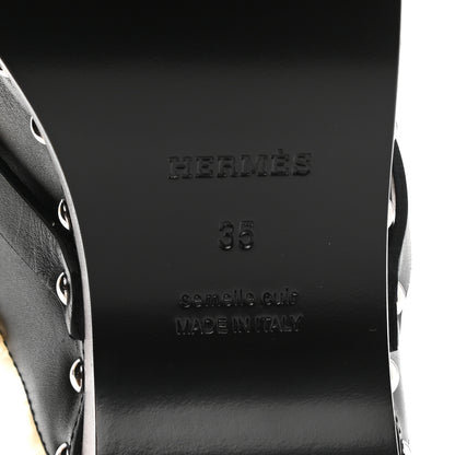 Hermes Calfskin Wool Carlotta Mules 35 Black 6 of 9
