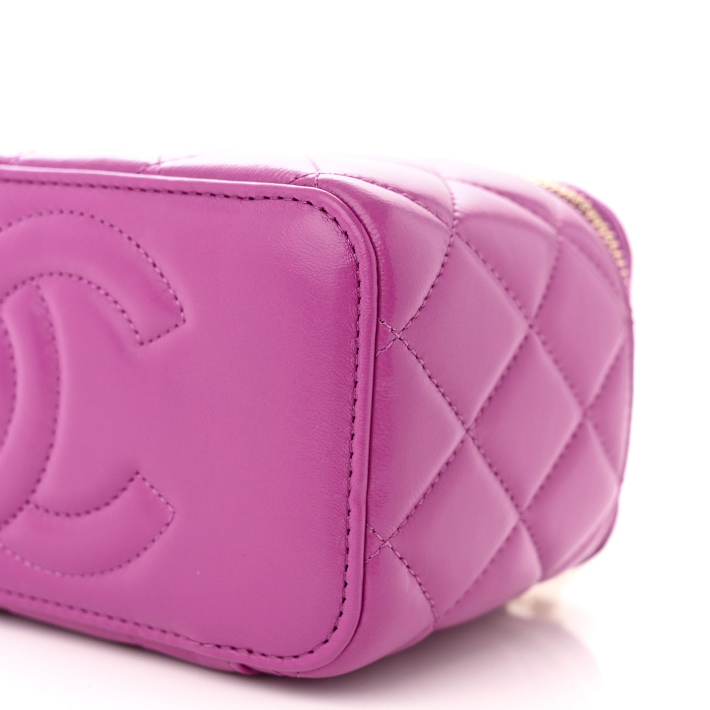 Lambskin Quilted Small Pillow Crush Vanity Case With Chain Purple