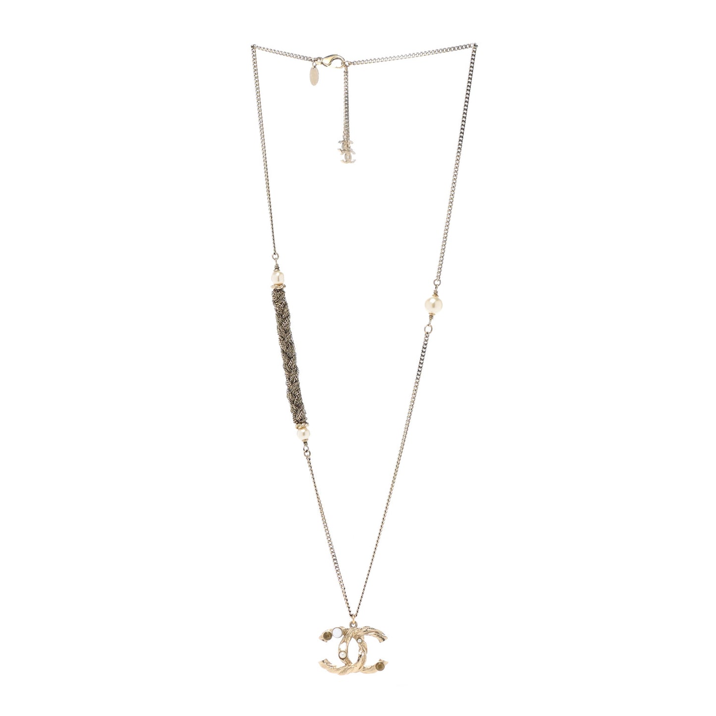 Pearl Crystal CC Bead Necklace Gold