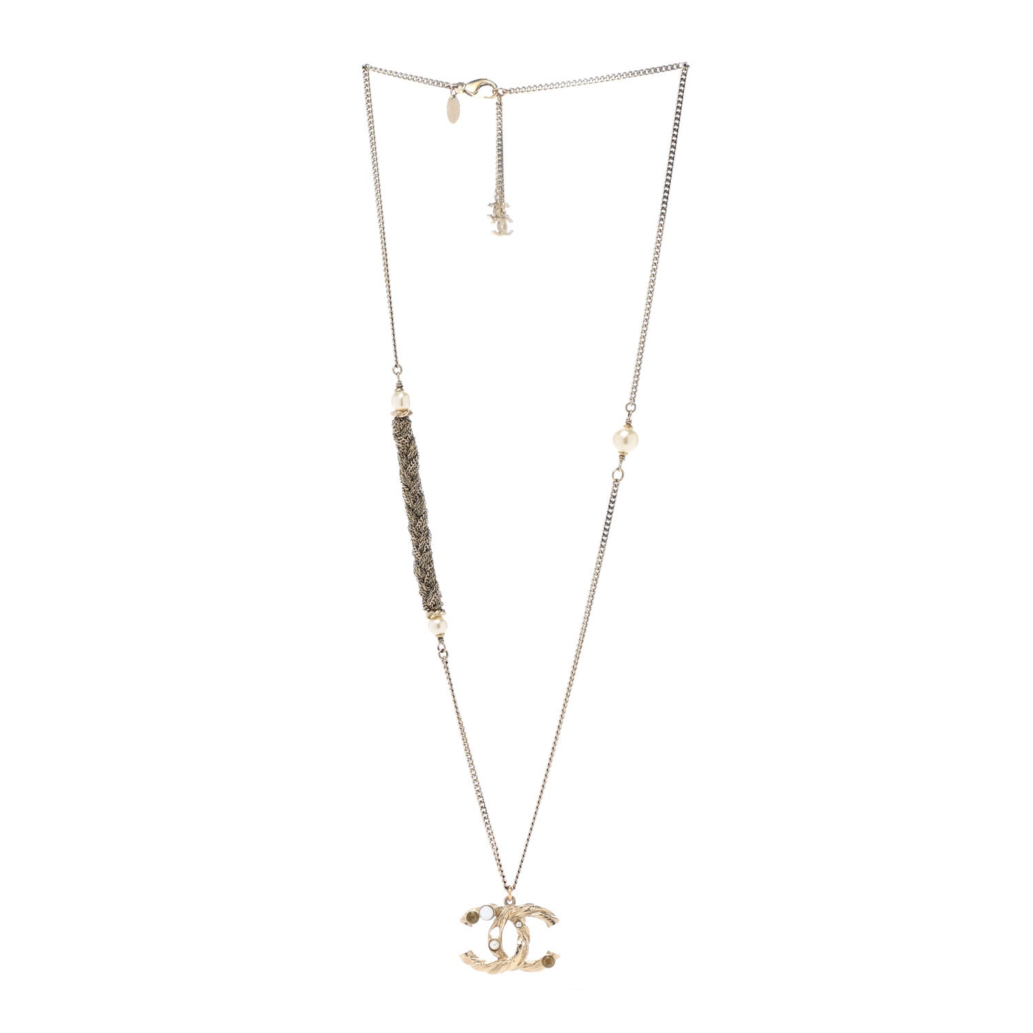Chanel Pearl Crystal CC Bead Necklace Gold 3 of 7