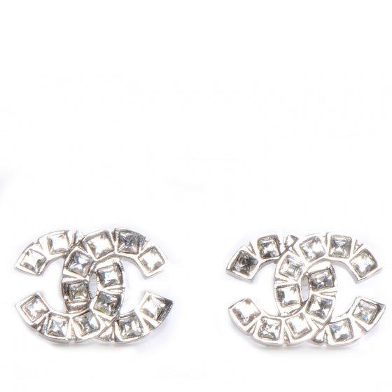 Chanel Crystal CC Pierced Earrings Silver 1 of 4