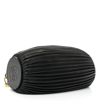 Loewe Lambskin Pleated Bracelet Pouch Shoulder Bag Black 4 of 9