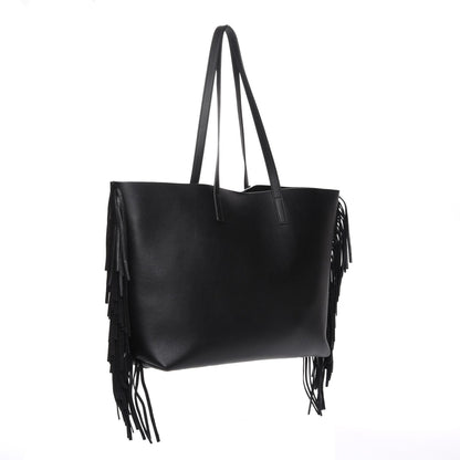 Saint Laurent Calfskin Large Fringe Shopping Tote Black 4 of 9