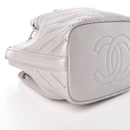 Chanel Metallic Calfskin Studded Chevron Quilted Small Stud Wars Drawstring Bag Silver 9 of 10