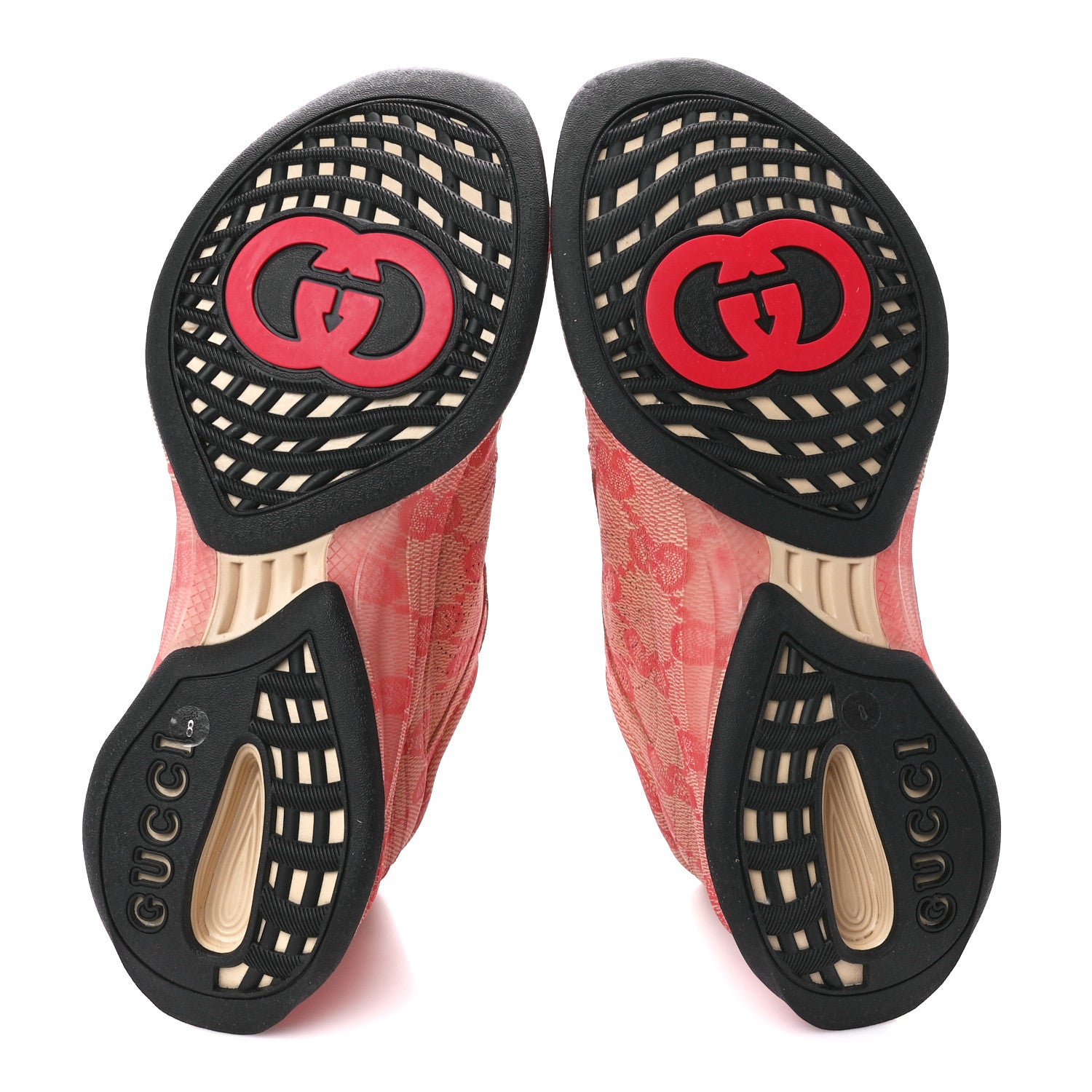 Gucci Ultralight Plume Calfskin Monogram Printed Mens Gucci Run Sneakers 8 Beige Hibiscus Red 5 of 10