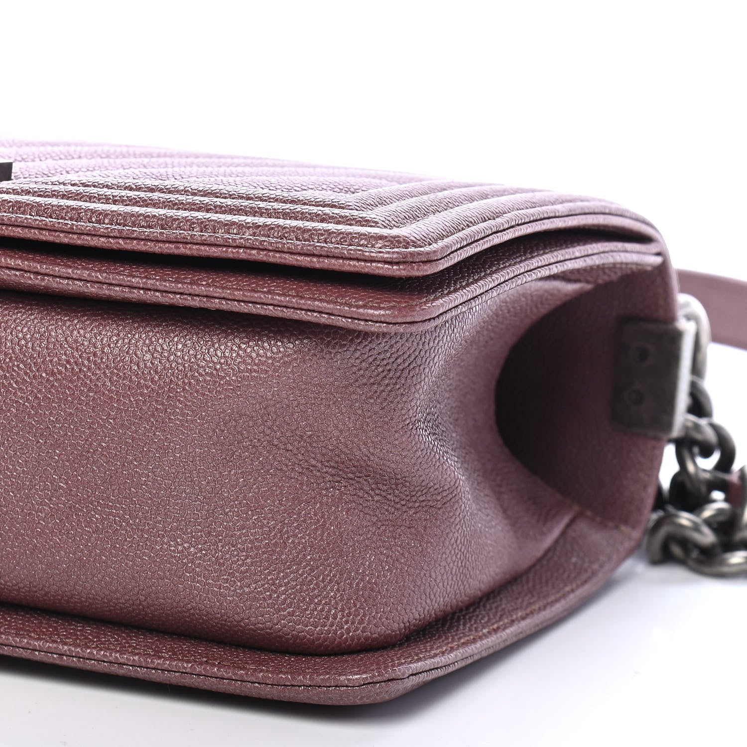 Chanel Metallic Caviar Chevron Quilted Medium Boy Flap Dark Pink 9 of 9