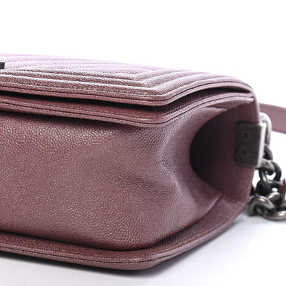 Chanel Metallic Caviar Chevron Quilted Medium Boy Flap Dark Pink 9 of 9