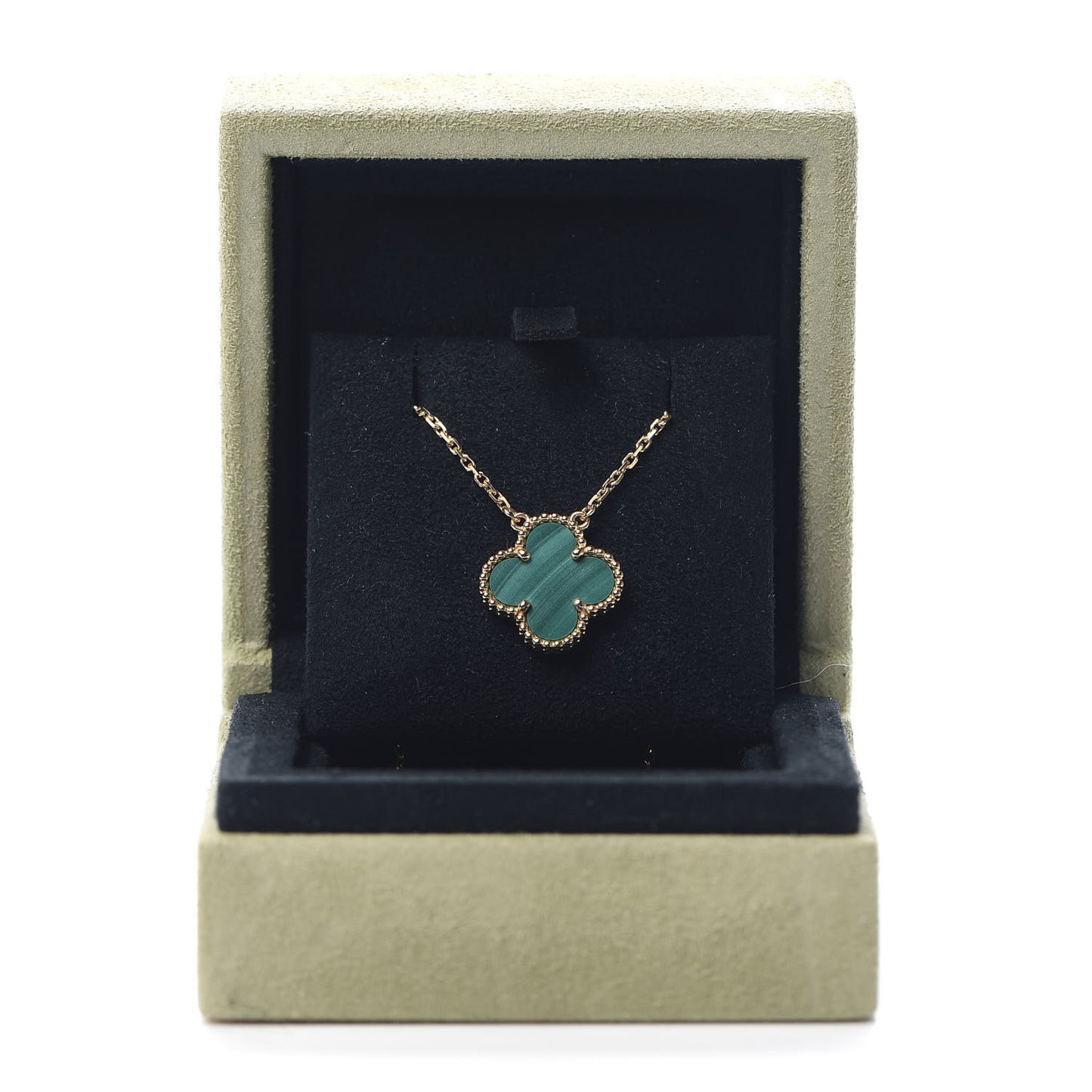 18K Yellow Gold Malachite Vintage Alhambra Pendant Necklace