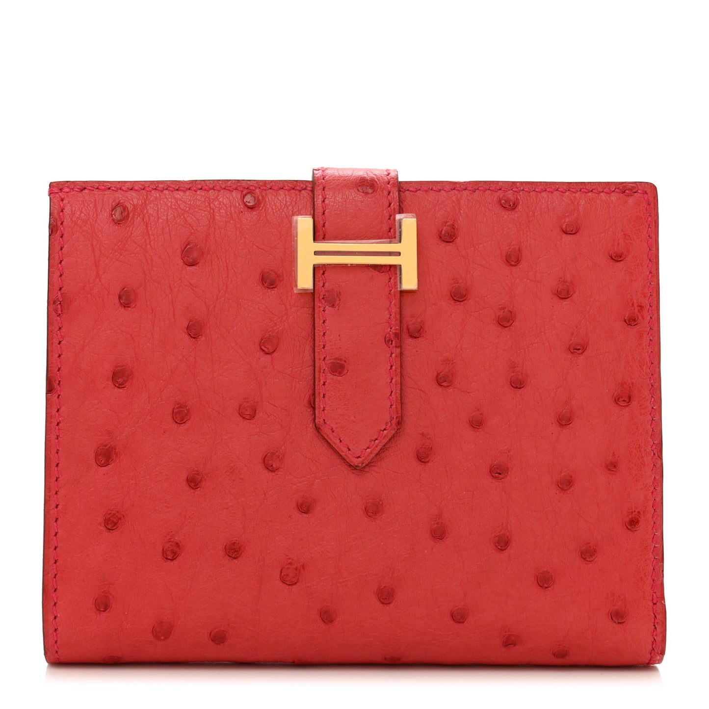 Ostrich Bearn Compact Wallet Rouge Vif