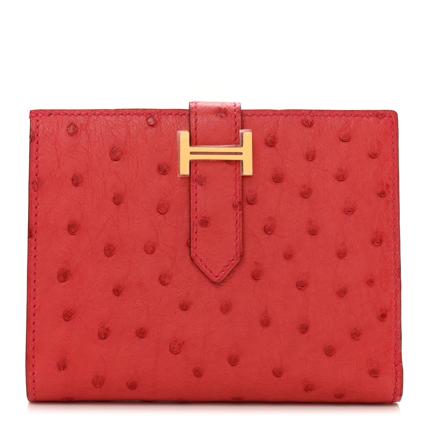 Hermes Ostrich Bearn Compact Wallet Rouge Vif 1 of 9