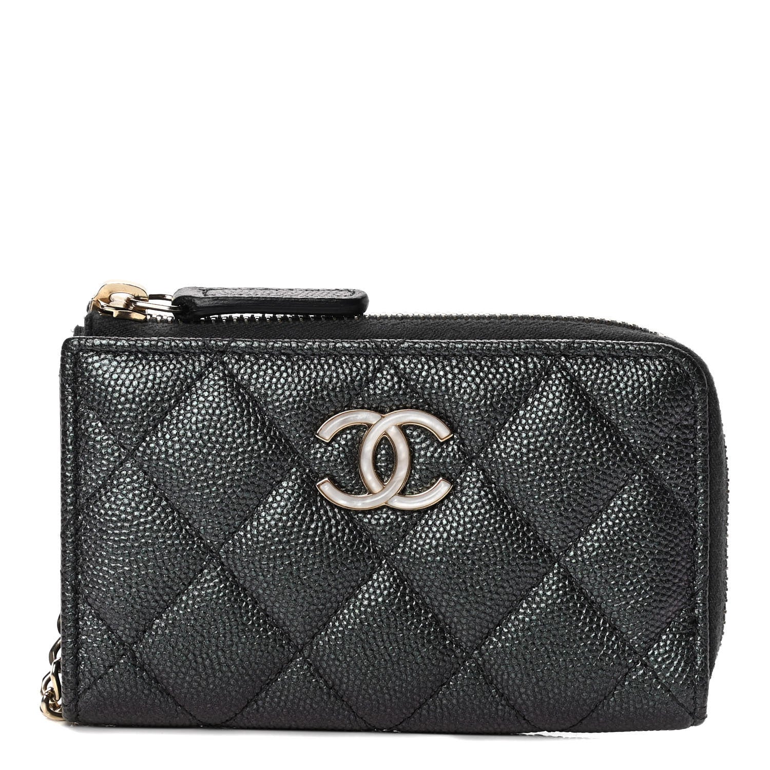 Chanel Iridescent Caviar Quilted Zipped Key Holder Case Black 1 of 7