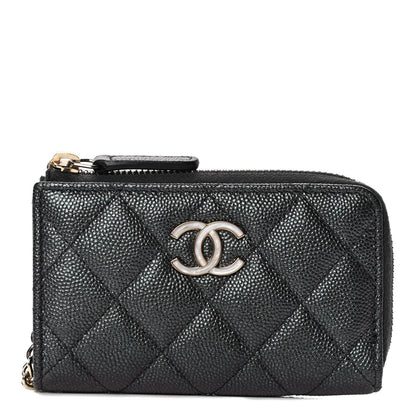 Chanel Iridescent Caviar Quilted Zipped Key Holder Case Black 1 of 7