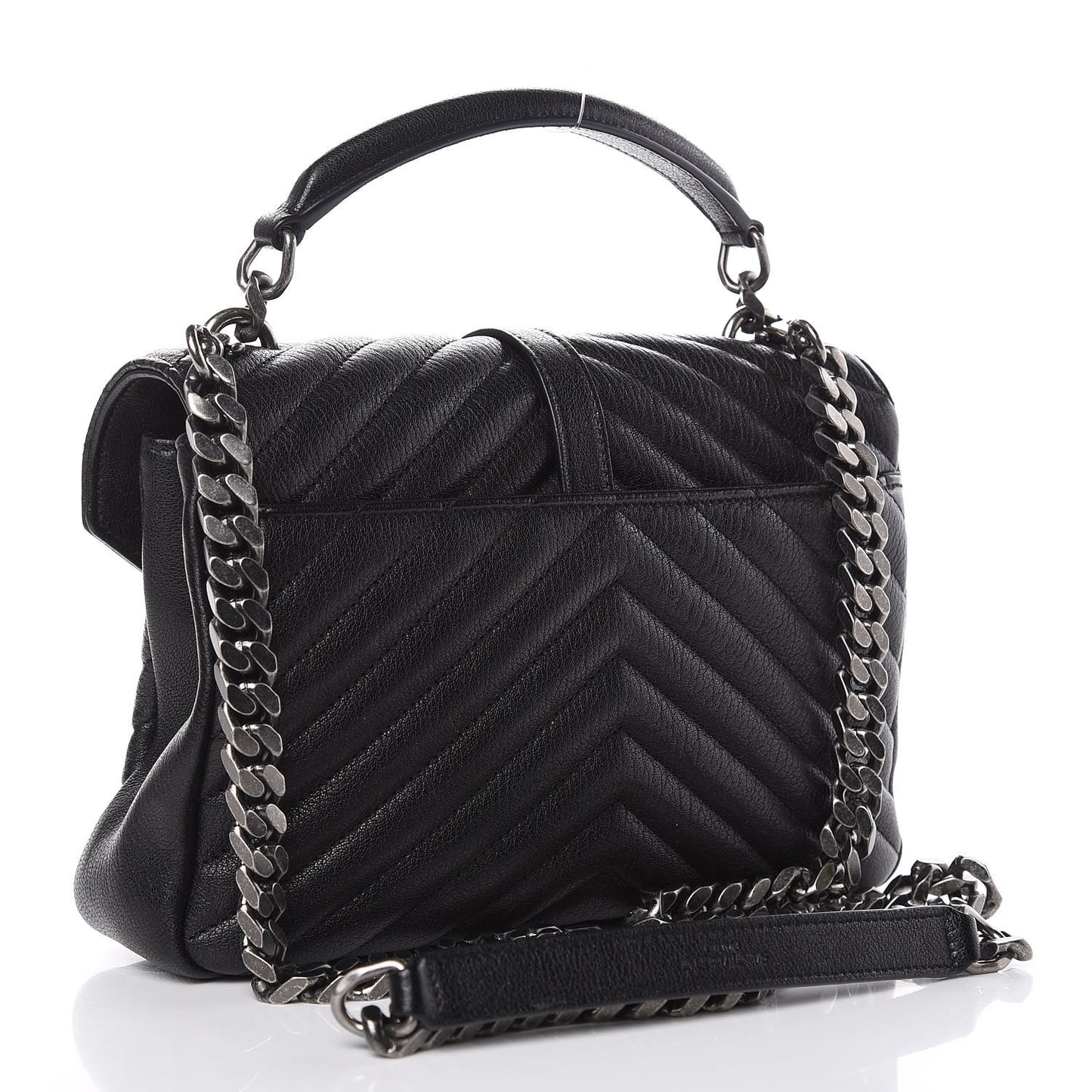 Sheepskin Matelasse Chevron Monogram Medium College Bag Black