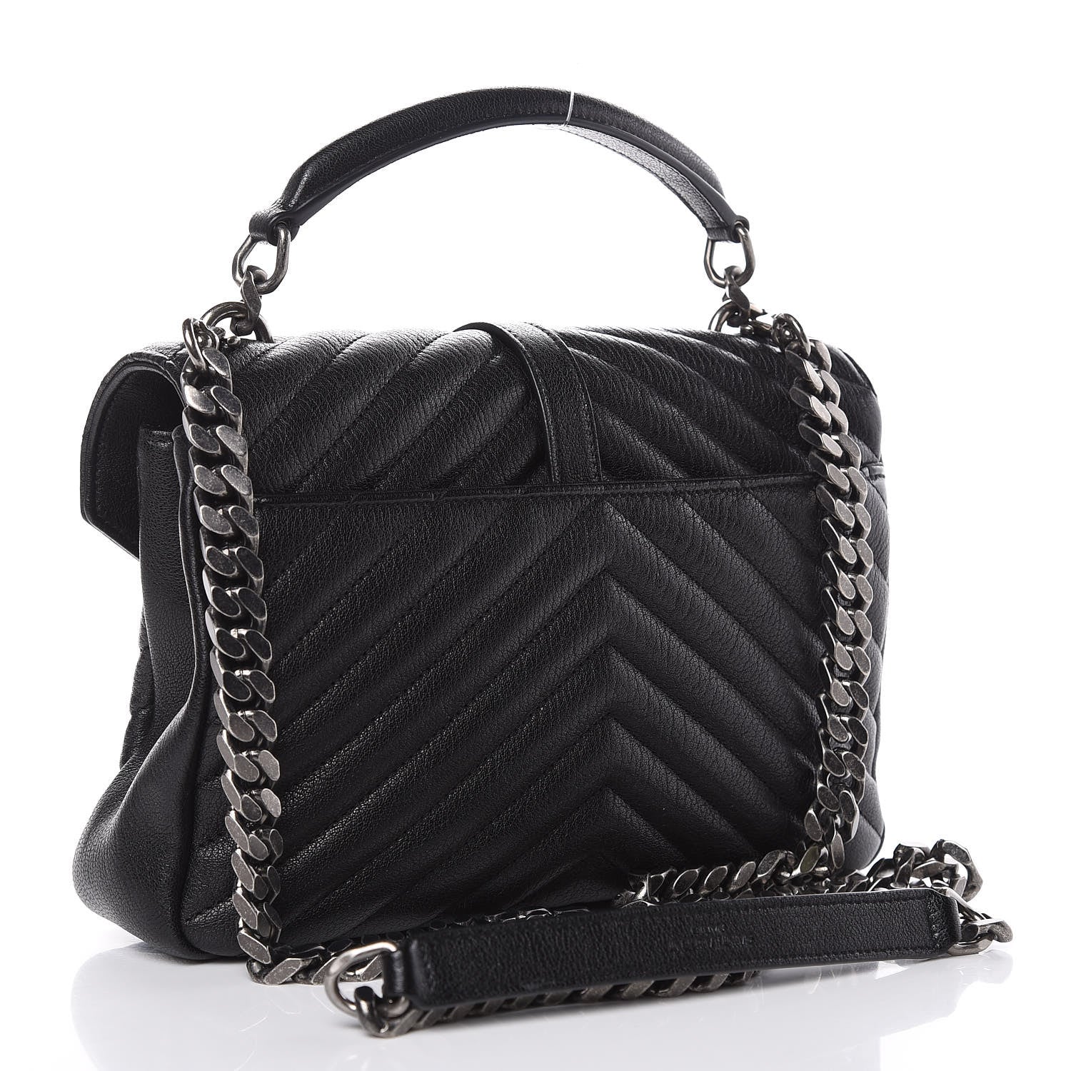 Saint Laurent Sheepskin Matelasse Chevron Monogram Medium College Bag Black 3 of 11