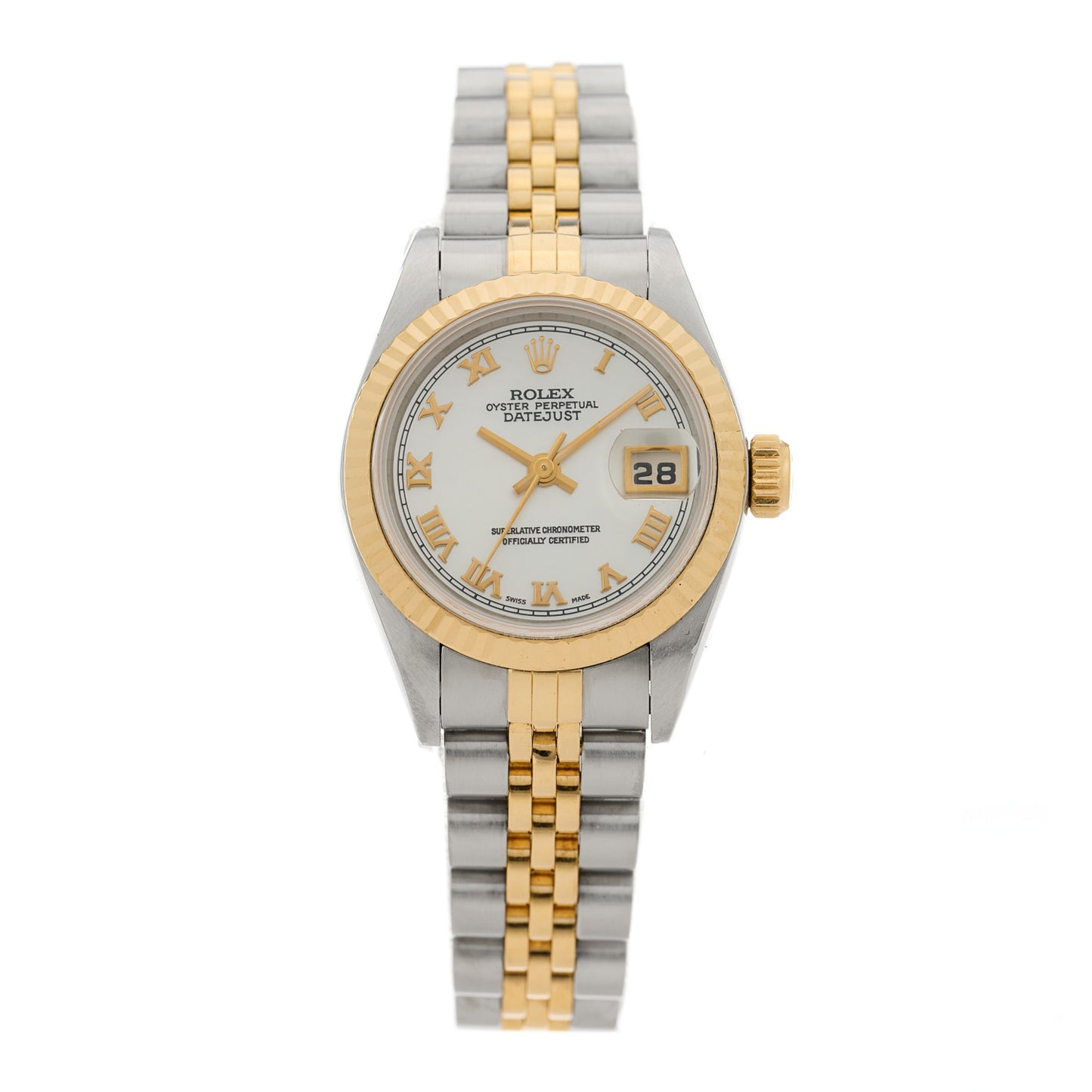 Stainless Steel 18K Yellow Gold 26mm Oyster Perpetual Datejust Watch White Roman 69173
