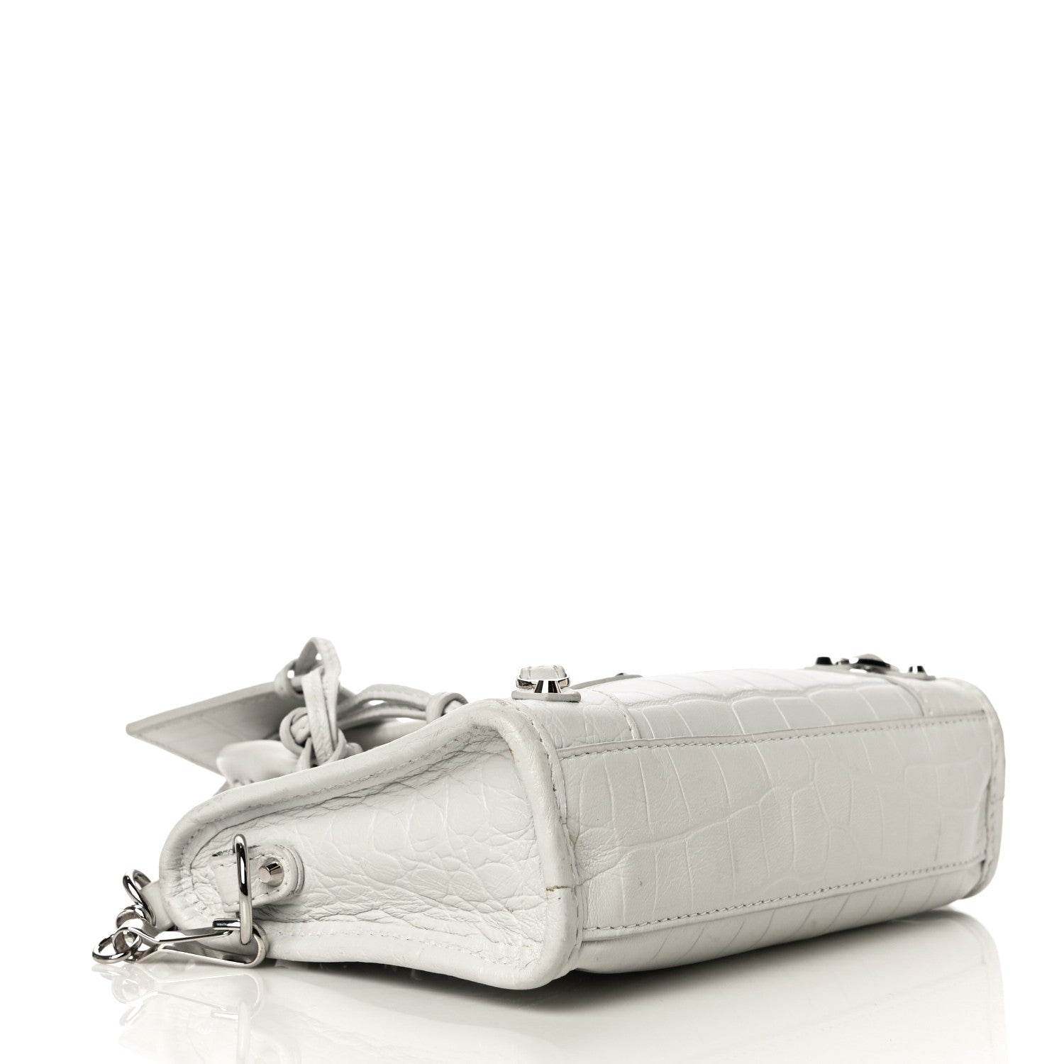 Balenciaga Matte Supple Lambskin Crocodile Embossed Classic Silver Hardware Nano City White 3 of 11