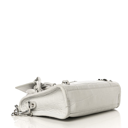 Balenciaga Matte Supple Lambskin Crocodile Embossed Classic Silver Hardware Nano City White 3 of 11