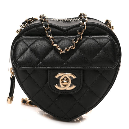 Chanel Lambskin Quilted CC In Love Heart Clutch With Chain Black 1 of 8