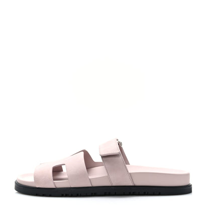 Hermes Suede Goatskin Womens Chypre Sandals 40 Rose Porcelaine 1 of 8
