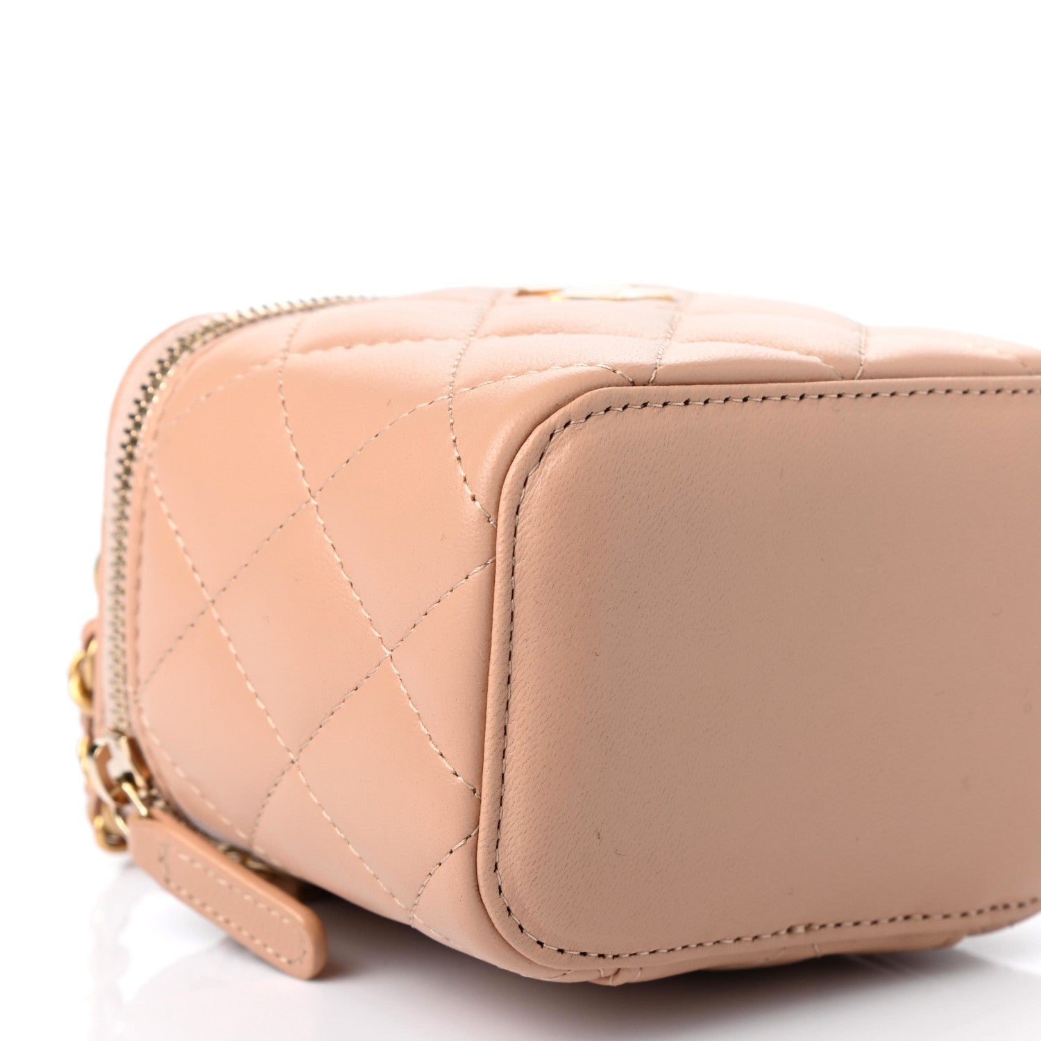 Chanel Lambskin Quilted Top Handle Mini Vanity Case With Chain Beige 8 of 9
