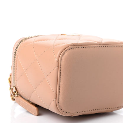 Chanel Lambskin Quilted Top Handle Mini Vanity Case With Chain Beige 8 of 9