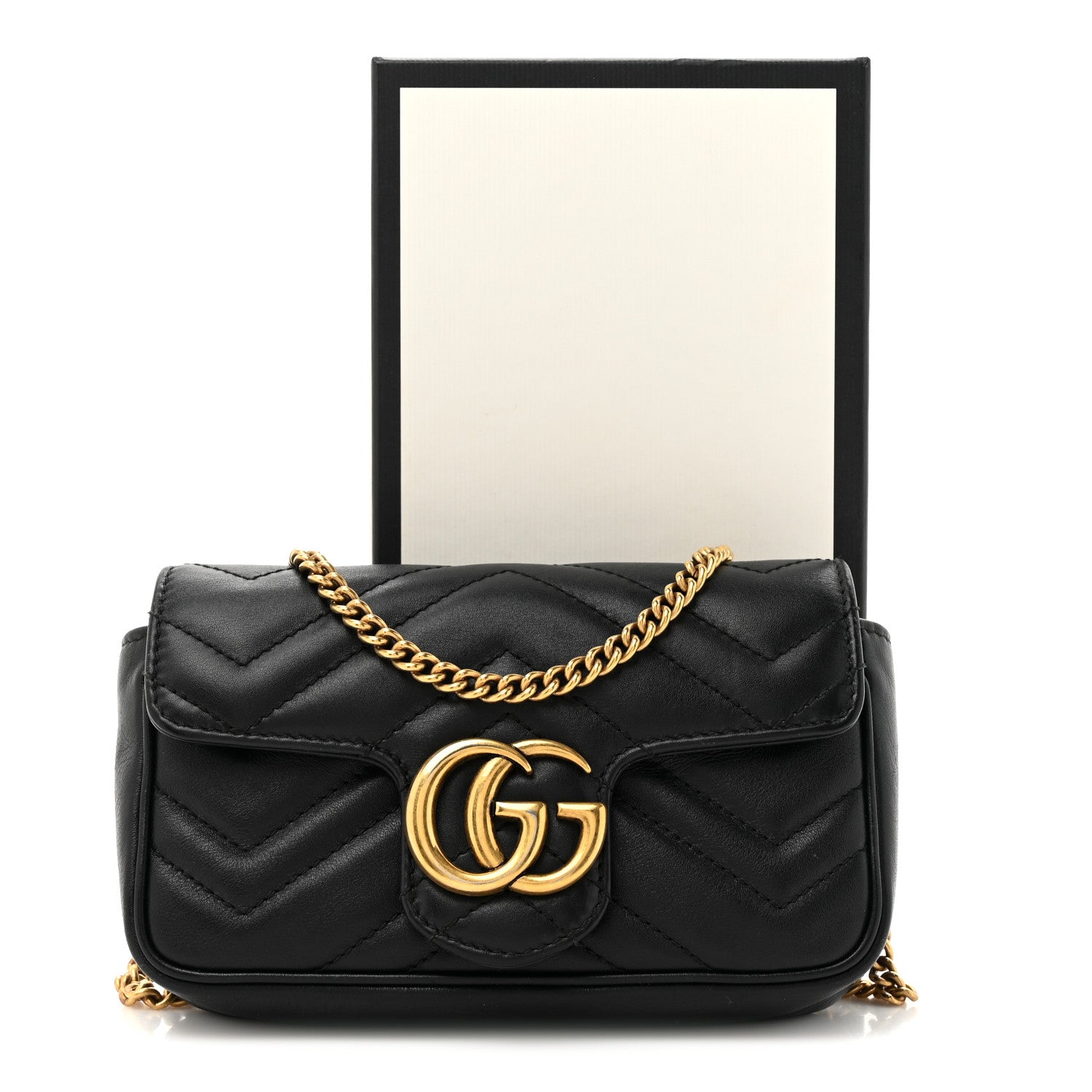 Gucci Calfskin Matelasse Super Mini GG Marmont Shoulder Bag Black 14 of 14