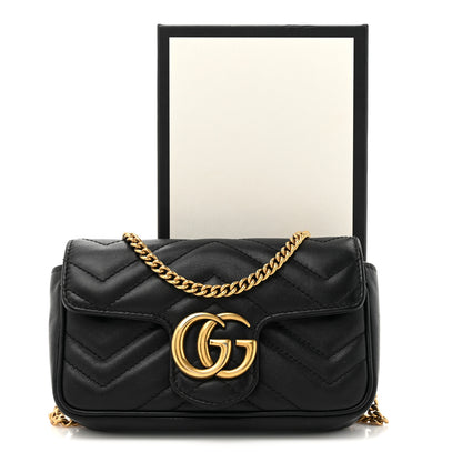 Gucci Calfskin Matelasse Super Mini GG Marmont Shoulder Bag Black 14 of 14