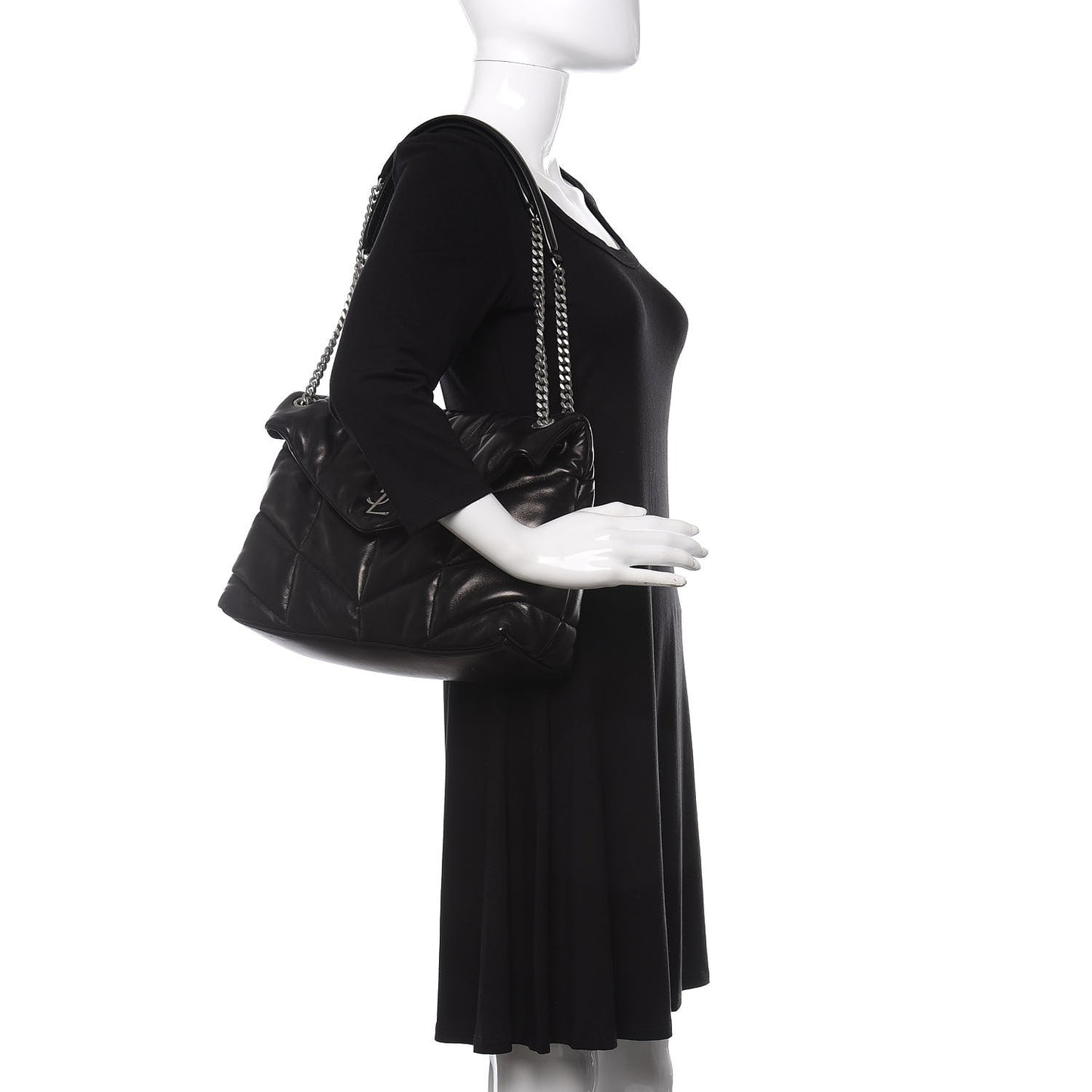 Lambskin Quilted Medium Loulou Puffer Monogram Chain Satchel Black