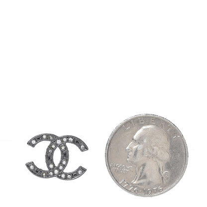 Chanel Ruthenium Crystal CC Earrings Silver Black 2 of 4