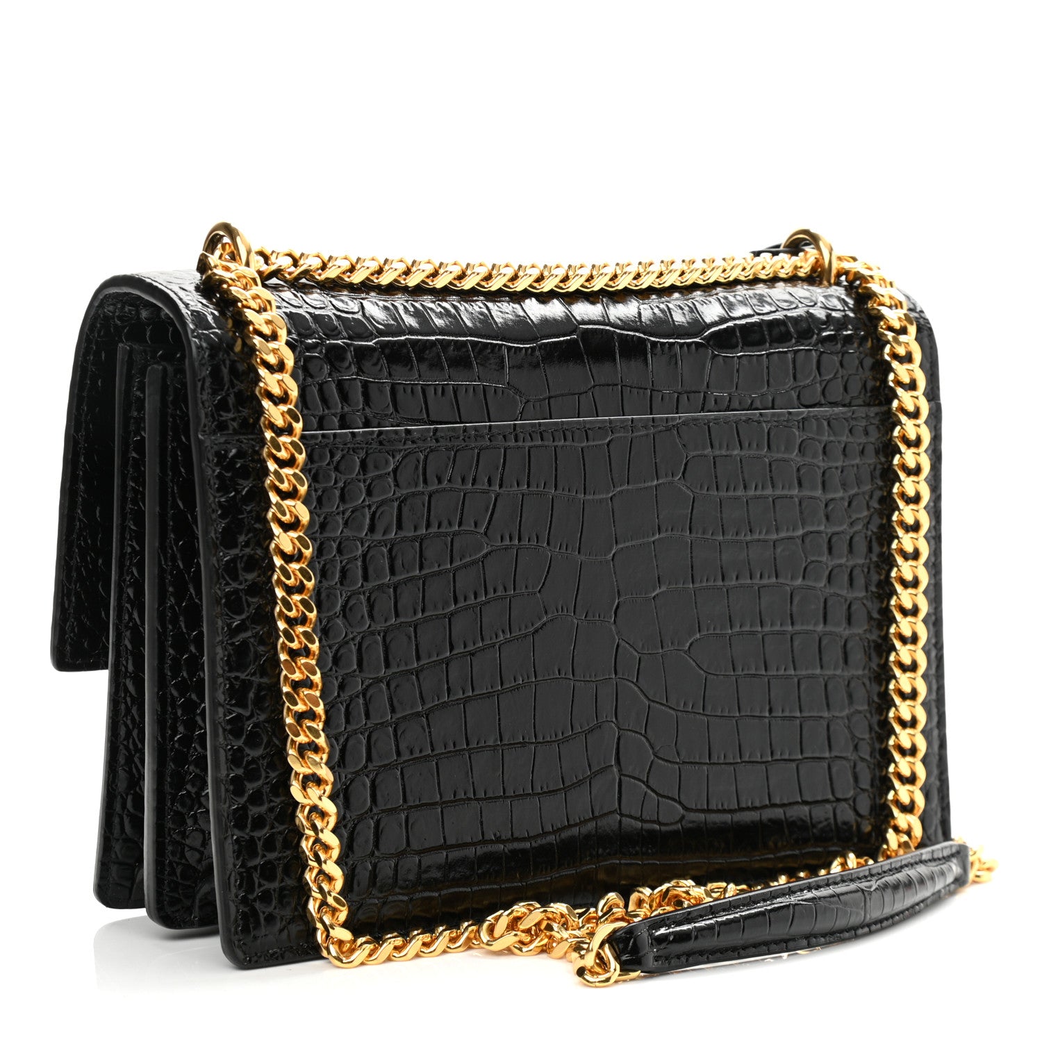 Saint Laurent Calfskin Crocodile Embossed Medium Monogram Sunset Black 3 of 11