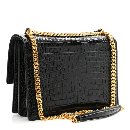 Saint Laurent Calfskin Crocodile Embossed Medium Monogram Sunset Black 3 of 11