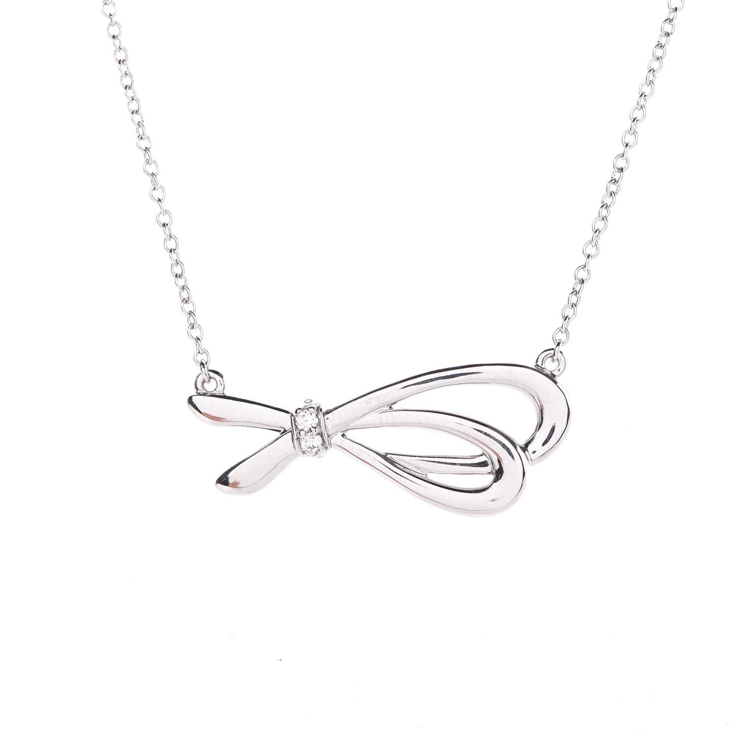 18K White Gold Mini Diamond Bow Pendant Necklace