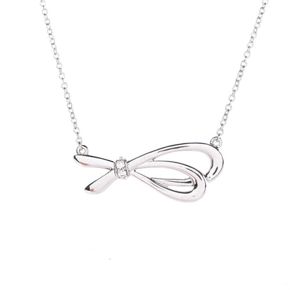 Tiffany 18K White Gold Mini Diamond Bow Pendant Necklace 4 of 7