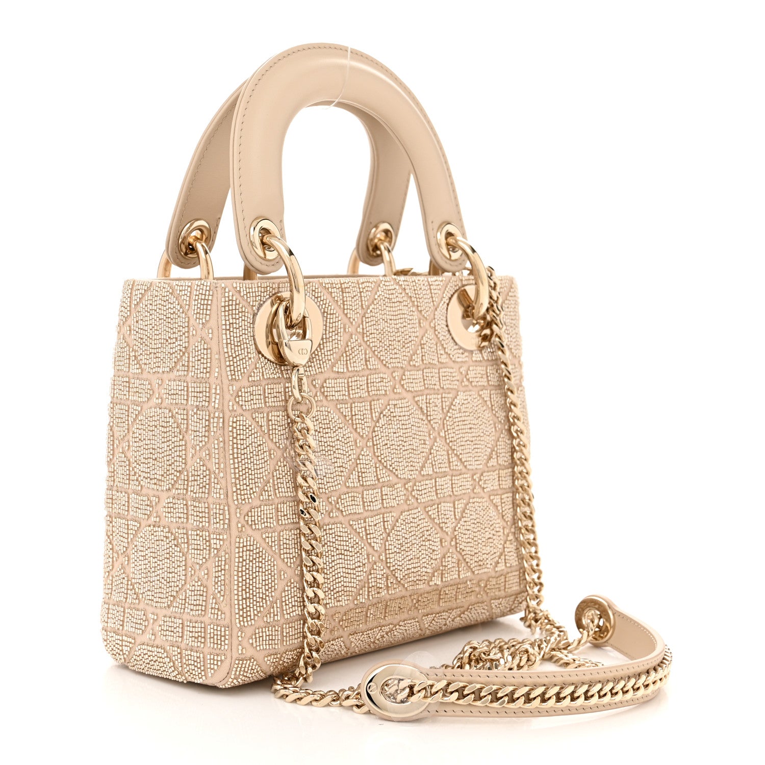 Christian Dior Lambskin Cannage Beaded Embroidered Mini Lady Dior Caramel Beige 3 of 10